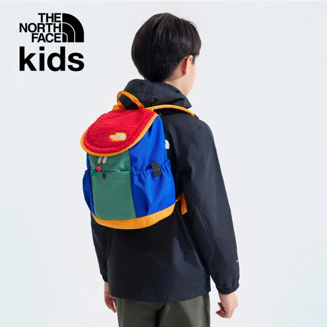 The North Face 官方旗艦 北面兒童多色拼接繽紛幾何翻蓋式拉鍊後背包｜52VWATM(書包 旅行包 大童 小童)