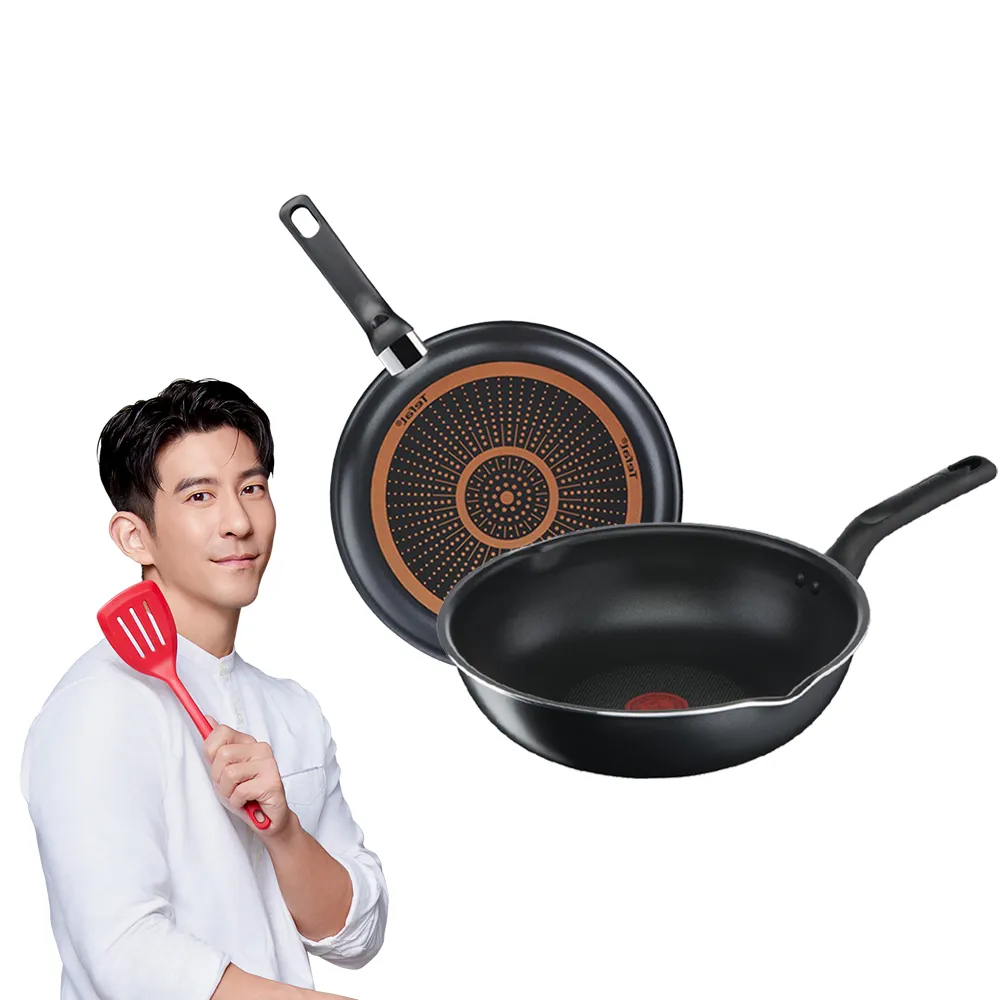 【Tefal 特福】MOMO獨家 璀璨系列28CM不沾鍋雙鍋組(平底鍋+炒鍋)