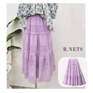 【R.NETS】雅芮絲 優雅腰綁帶立體緹花鏤空裙