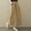 【ACheter】日系氣質鬆緊腰顯瘦修身大口袋純色百塔大裙襬休閒棉麻中長裙#112468(7款任選)
