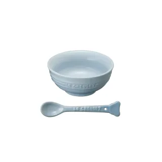 【Le Creuset】瓷器嬰兒餐碗附小熊湯匙(海岸藍)