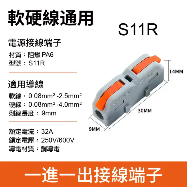 【青禾坊】拼接式 1進1出S11R/S11B/S11Y快速接頭20入(接線端子/快接端子/電火布/絕緣膠帶/快速配線)