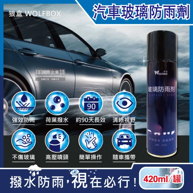 WOLFBOX狼盒 奈米科技防炫光清晰透亮汽車玻璃鏡片防霧雨劑420ml/大紫罐(安全帽後照鏡眼鏡遊艇玻璃精)