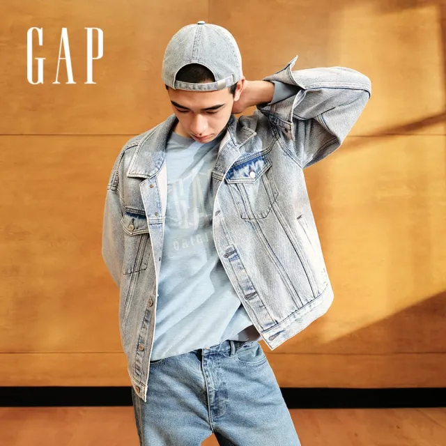 【GAP】男裝 純棉翻領牛仔外套-淺色水洗(637605)