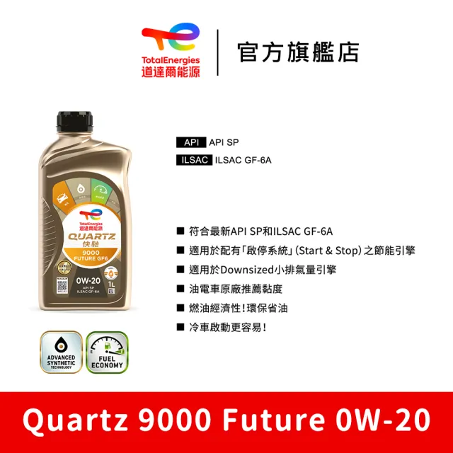 【TotalEnergies 道達爾能源】Quartz 9000 Future GF6 0W-20 全合成汽車引擎機油 12入