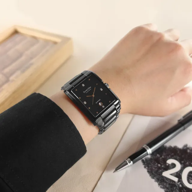 【Roven Dino 羅梵迪諾】復古方形 晶鑽閃耀 藍寶石水晶玻璃 日期 不鏽鋼手錶 鍍黑 31mm(RD66036BM)