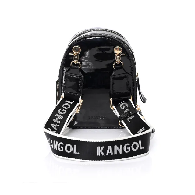 【KANGOL】袋鼠 亮皮格紋小後背包 60553205(防破水 側背包)