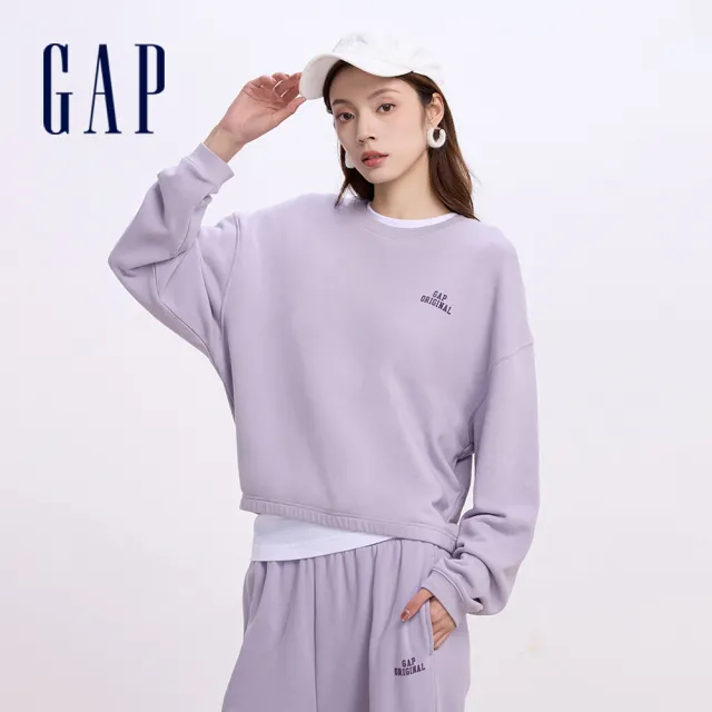 【GAP】女裝 Logo圓領長袖上衣-淡紫色(640250)