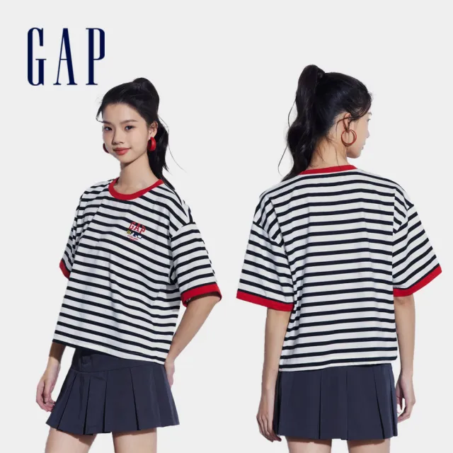 【GAP】男女同款 Logo純棉圓領短袖T恤-多款任選(608927&496364&608954)