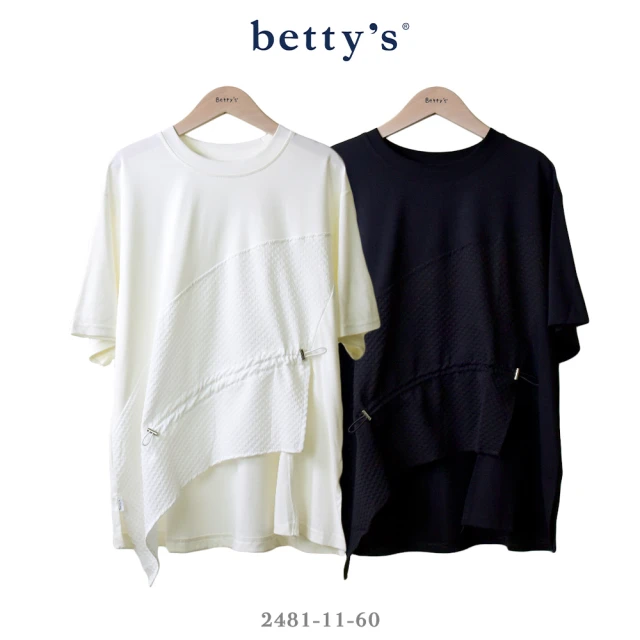 betty’s 貝蒂思 格紋斜接抽繩開衩短袖T-shirt(共二色)