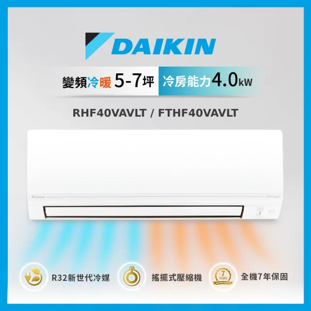 【DAIKIN 大金】6-8坪經典V型R32變頻冷暖分離式冷氣(RHF40VAVLT/FTHF40VAVLT)