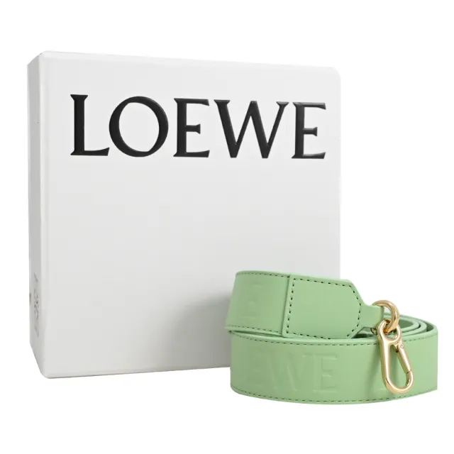 【LOEWE 羅威】經典雙面LOGO壓紋小牛皮不可調肩斜替換時尚背帶(蘋果綠)