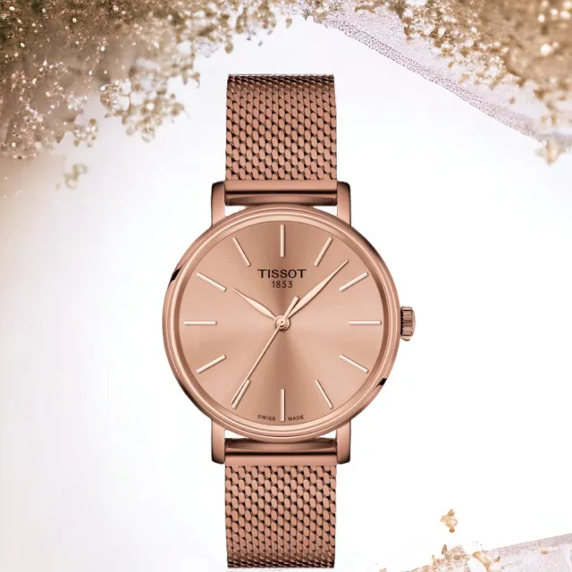 【TISSOT 天梭】Everytime 經典 雋永 時尚錶 玫瑰金色-34mm(T1432103333100)