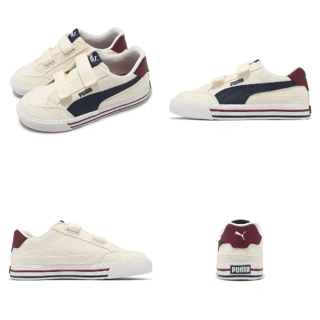 【PUMA】休閒鞋 Court Classic VULC FS V PS 中童 米白 紅 魔鬼氈 小朋友 運動鞋(396560-01)