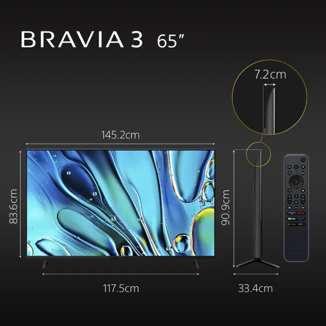 【SONY 索尼】BRAVIA 3 65型 X1 4K HDR Google TV顯示器(Y-65S30)