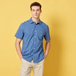 【NAUTICA】男裝 點點線條設計短袖襯衫(藍色)