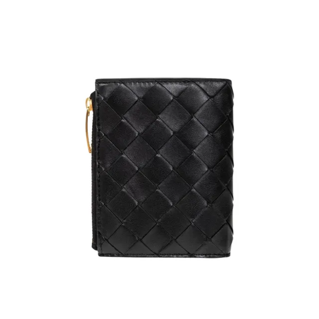 【BOTTEGA VENETA 寶緹嘉】742330 黑 羊皮 編織中格(拉鍊零錢袋短夾)