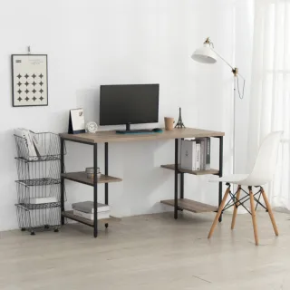 【IDEA】120CM工業風鐵木雙邊收納層架書桌/辦公桌 電腦桌(U型桌 學習桌 電競桌 工作桌 課桌)