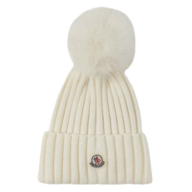 MONCLER 秋冬新款 品牌LOGO 毛球毛帽-白色(ONE SIZE)