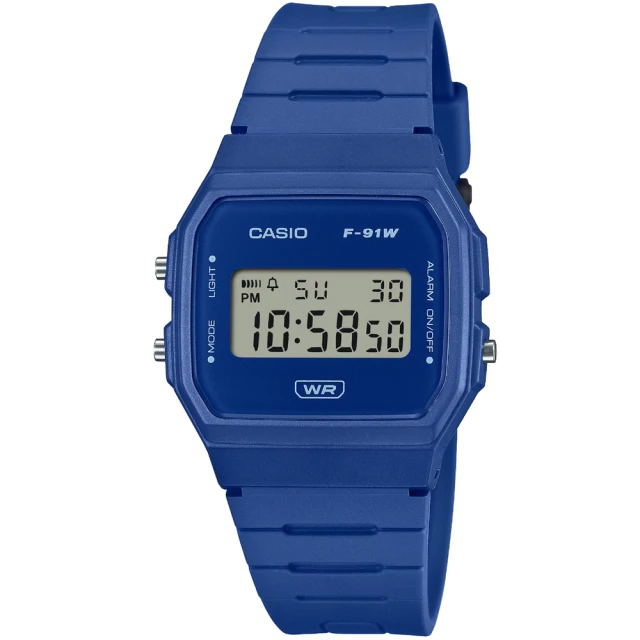 CASIO 卡西歐 卡西歐鬧鈴電子錶-藍(F-91WB-2A1 台灣公司貨)