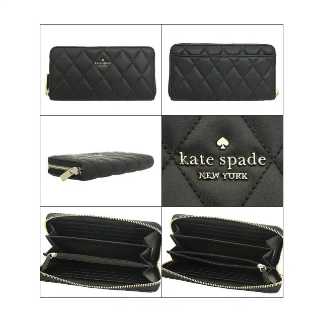 【KATE SPADE】Carey系列簡約黑小香風菱格紋皮革長夾(KA590-001)