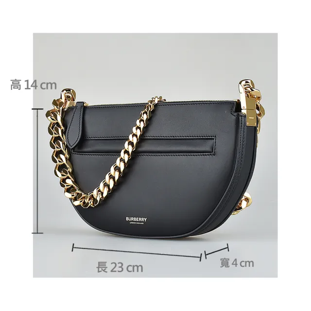 【BURBERRY 巴寶莉】BURBERRY OLYMPIA LOGO拉鍊小牛皮前拉鍊造型肩背半月包(迷你/黑)