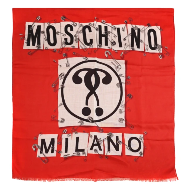 MOSCHINO 經典LOGO喀什米爾羊毛混絲披肩領巾圍巾(紅)