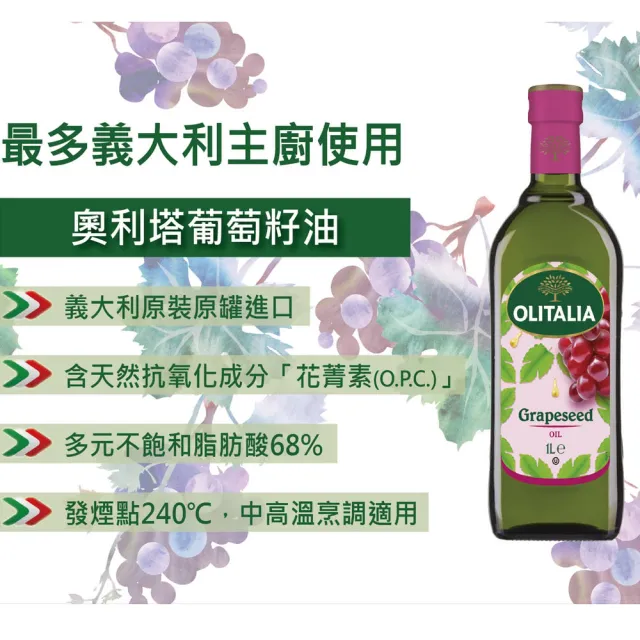 【Olitalia奧利塔】葡萄籽油禮盒組(1000mlx6瓶)