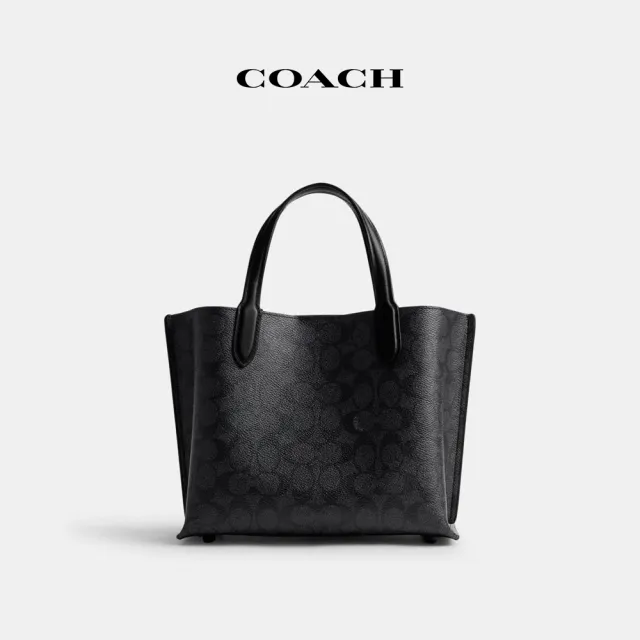 【COACH蔻馳官方直營】WILLOW 24號經典Logo托特手袋-MW/炭黑色/黑色(CQ768)