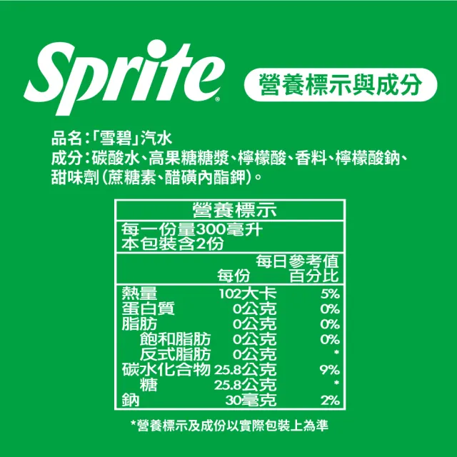 【Sprite 雪碧】寶特瓶600ml x4入/組