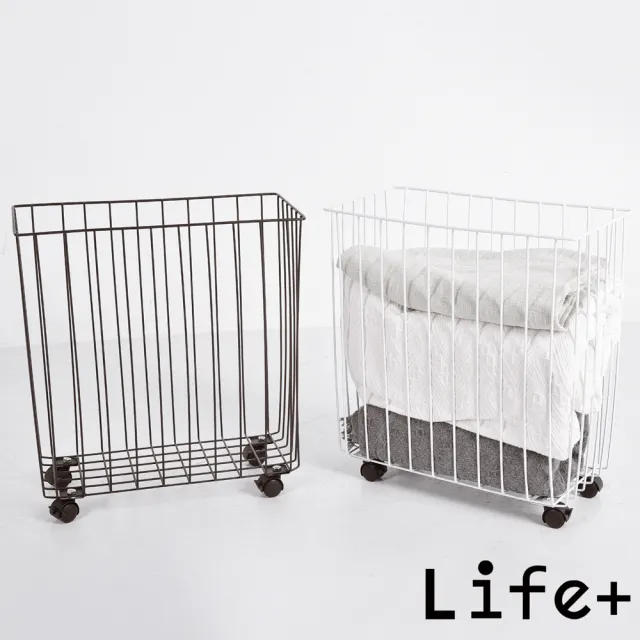 【Life+】日式極簡多功能鐵藝夾縫洗衣收納籃/收納推車/衣物收納架_2色任選(衣服收納籃 收納筐 玩具收納)