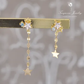 【Turquoise Jewelry】甜美氣質星星圖騰鋯石S925銀鍍金耳環(tqsm0005)