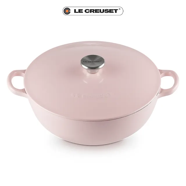 【Le Creuset】琺瑯鑄鐵鍋媽咪鍋28cm(雪紡粉-鋼頭)