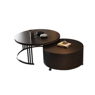 【E-home家居】岩板圓形茶几 組合茶几 岩板茶几(60*70 加厚加粗碳素鋼架 大容量收納 預購15天)