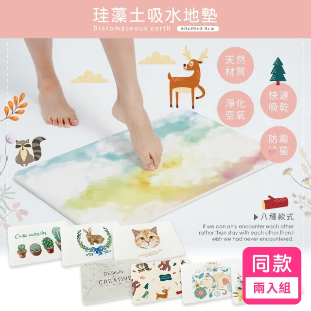 【收納王妃】台灣製造 北歐風系列 硬式珪藻土地墊 吸水 速乾 腳踏墊 浴室地墊 2入組(約 60x39x0.9cm)