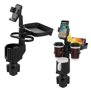 【bebehome】多功能車用手機架三杯架旋轉餐盤豪華澎湃組(車用杯架手機支架 車用托盤飲料架)