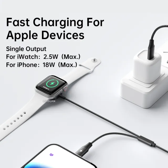 【Mcdodo 麥多多】二合一 Type-C TO Apple Watch/Lightning 磁吸充電器充電連接線 酷智 1.5M(iPhone充電線)