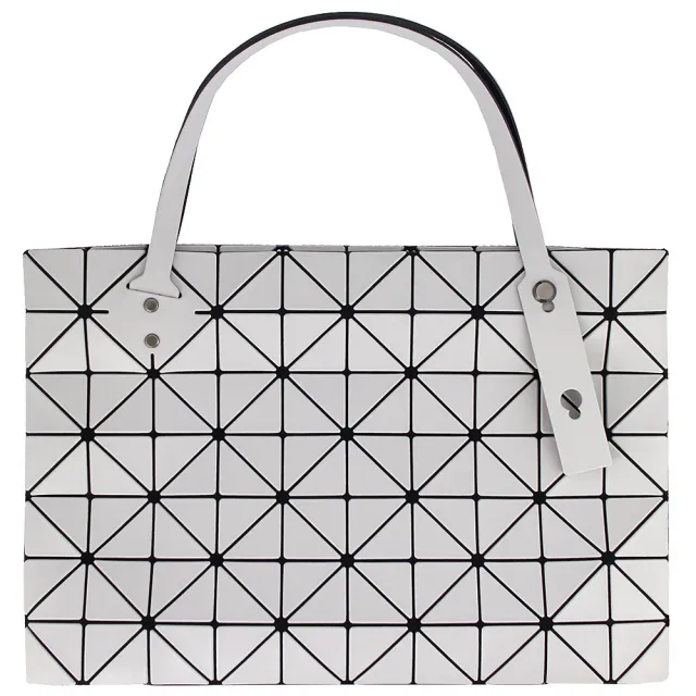 【ISSEY MIYAKE 三宅一生】BAOBAO 皮紋方格7x10拉鍊托特包(白灰色)