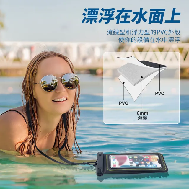 【時尚玩家】海綿漂浮可觸控手機防水袋IPX8級防水掛脖手機袋(游泳潛水防水手機套6.8吋以下)