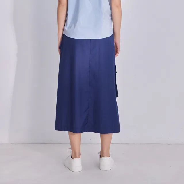 【MASTINA】不對稱立體口袋工裝長裙(藍 卡)