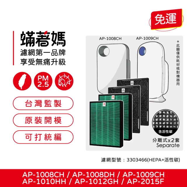 蟎著媽 高效型濾網2套優惠組(適用 Coway AP-1008 AP-1009CH AP-1010HH AP-1012GH AP-2015F 空氣清淨機)