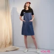 【巧玲瓏】撞色織帶丹寧拼接休閒洋裝 7305110