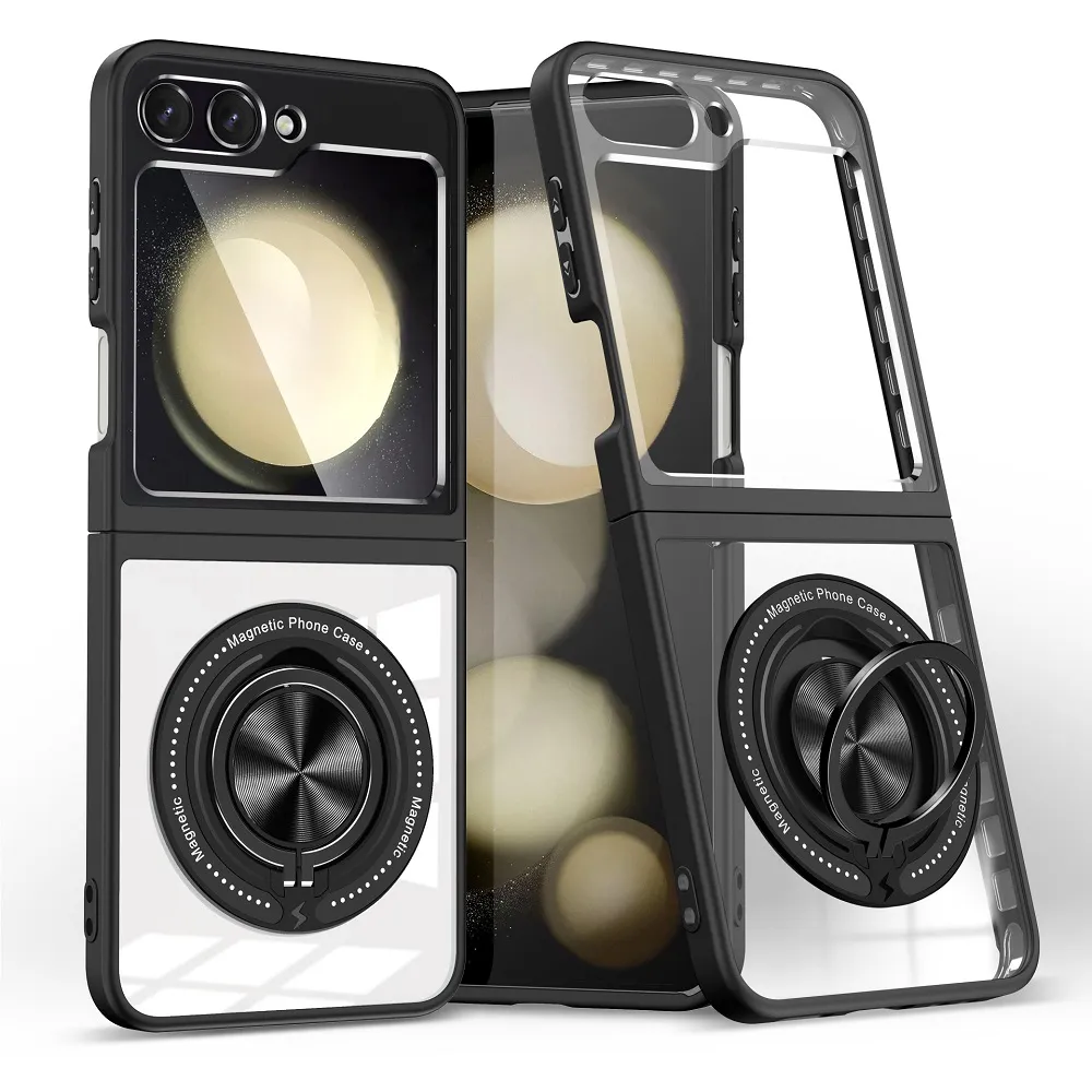 【ACE_CASE】Samsung Galaxy Z Flip6 客影360度指環支架透明PC硬背蓋+軟邊手機殼保護殼保護套(防摔)