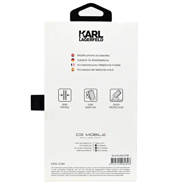 【KARL LAGERFELD 卡爾】老佛爺 Iphone12 個性字母LOGO手機套(黑 5.4吋)