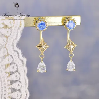 【Turquoise Jewelry】輕珠寶系列宇宙中的星軌藍色鋯石S925銀鍍金耳䁻+耳環組(tqsh0005)