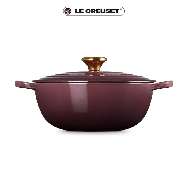 【Le Creuset】典藏琺瑯鑄鐵鍋媽咪鍋 26cm(無花果-金頭)