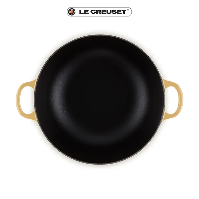 【Le Creuset】琺瑯鑄鐵鍋媽咪鍋26cm(蜂蜜黃-鋼頭-內鍋黑)