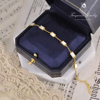 【Turquoise Jewelry】輕珠寶系列優雅白色方塊天然白蝶貝S925銀鍍金手鍊(tqst0004-white)
