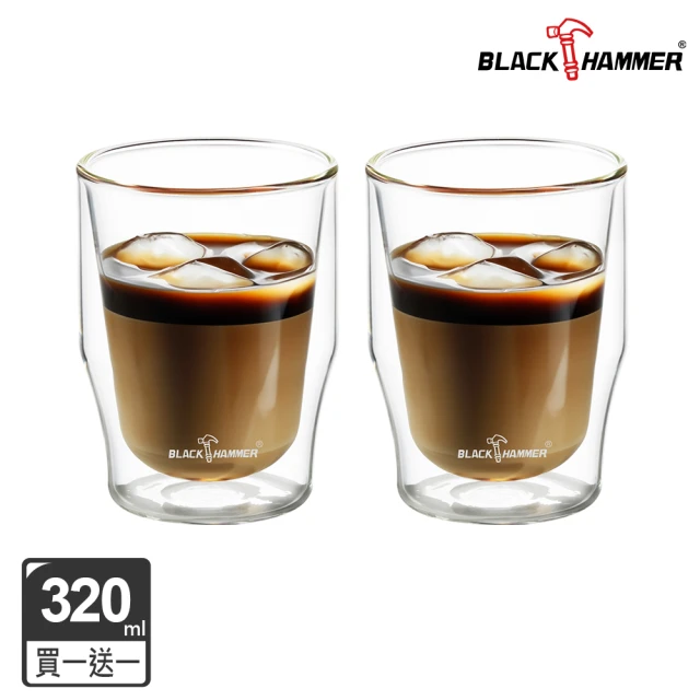 BLACK HAMMER 買1送1曲線雙層耐熱玻璃杯320ml