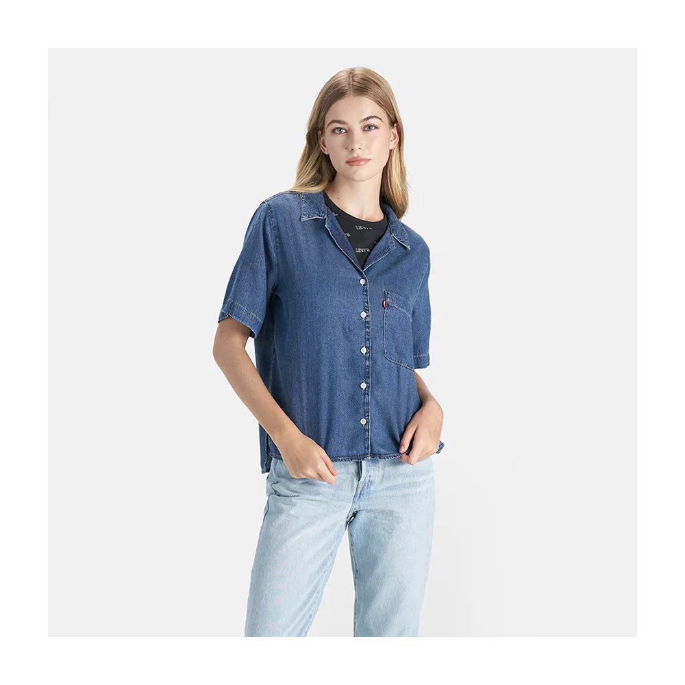 【LEVIS 官方旗艦】女款 短袖牛仔襯衫 / 莫代爾輕磅丹寧 人氣新品 A7175-0006